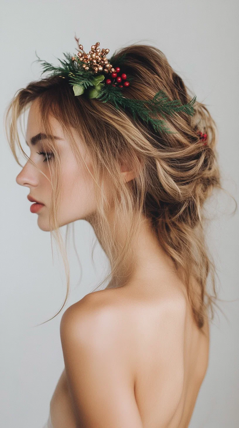 Catchy 
Effortless Elegance: A Romantic Updo with Festive Flair