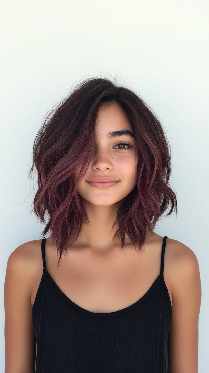 Chic and Effortlessly Edgy: The Textured Lob with Burgundy Highlights