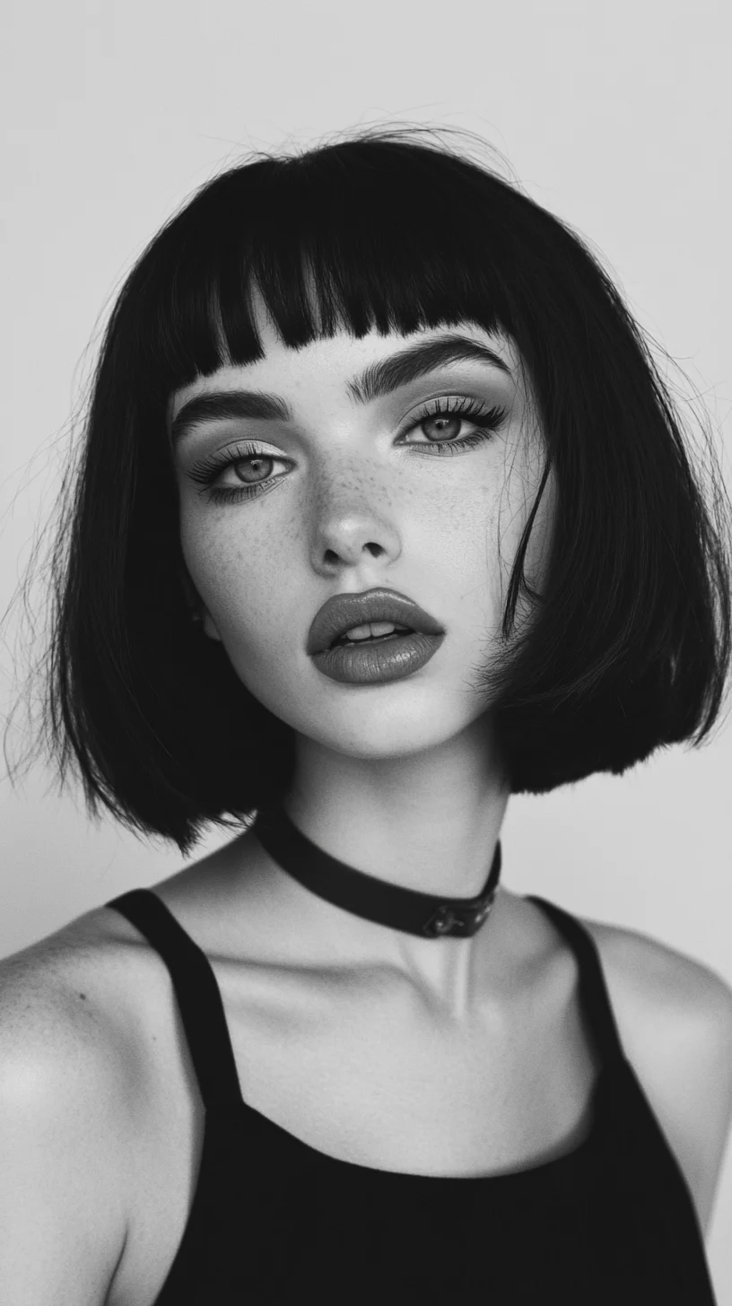 Chic and Modern: The Sleek Blunt Bob with Bold Bangs