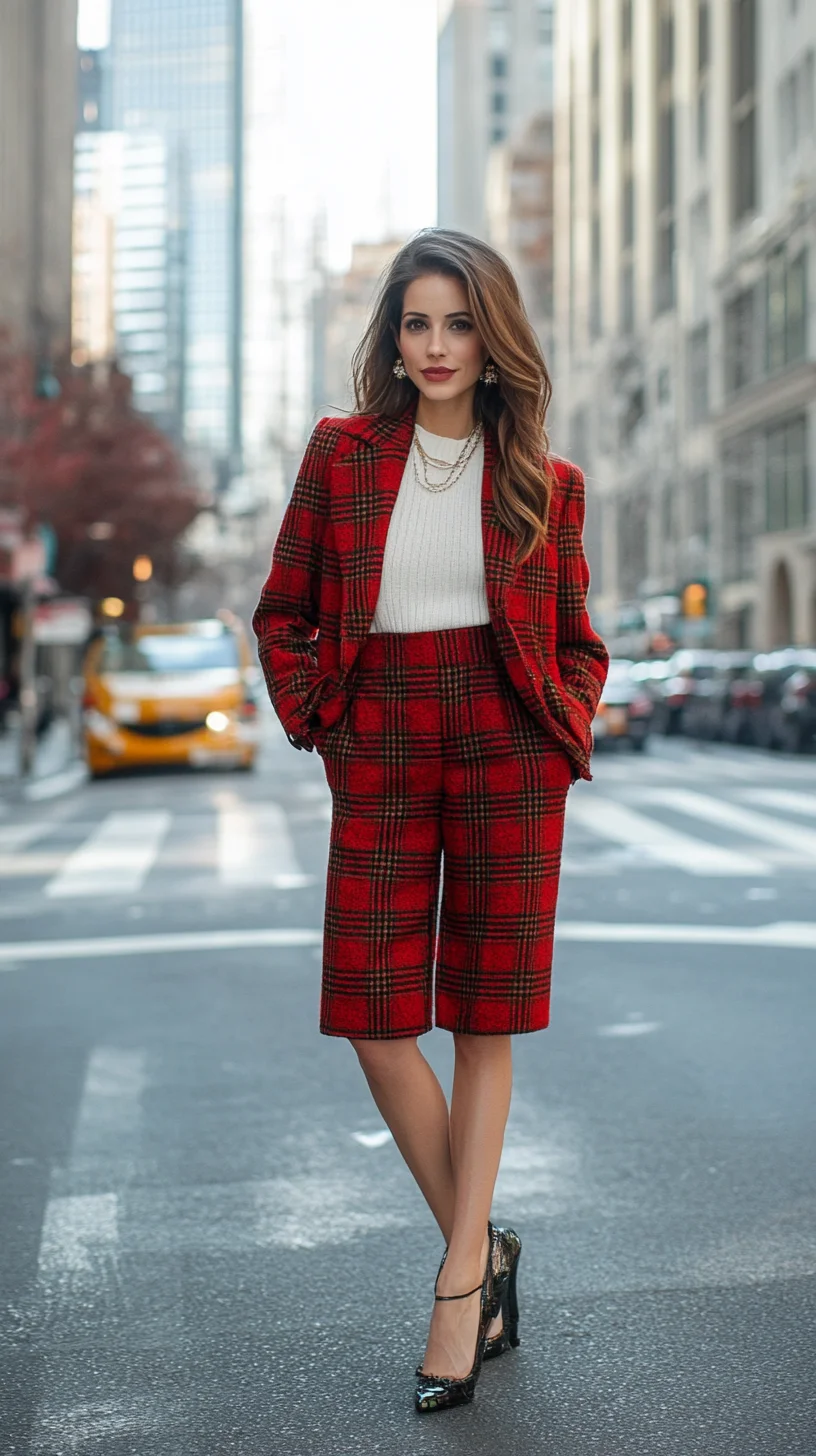 Chic Plaid Perfection: Elevate Your Urban Style with Tailored Shorts and Layers