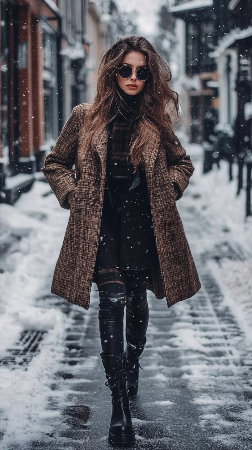 Chic Winter Layering: Effortlessly Stylish in Checks and Sleek Black