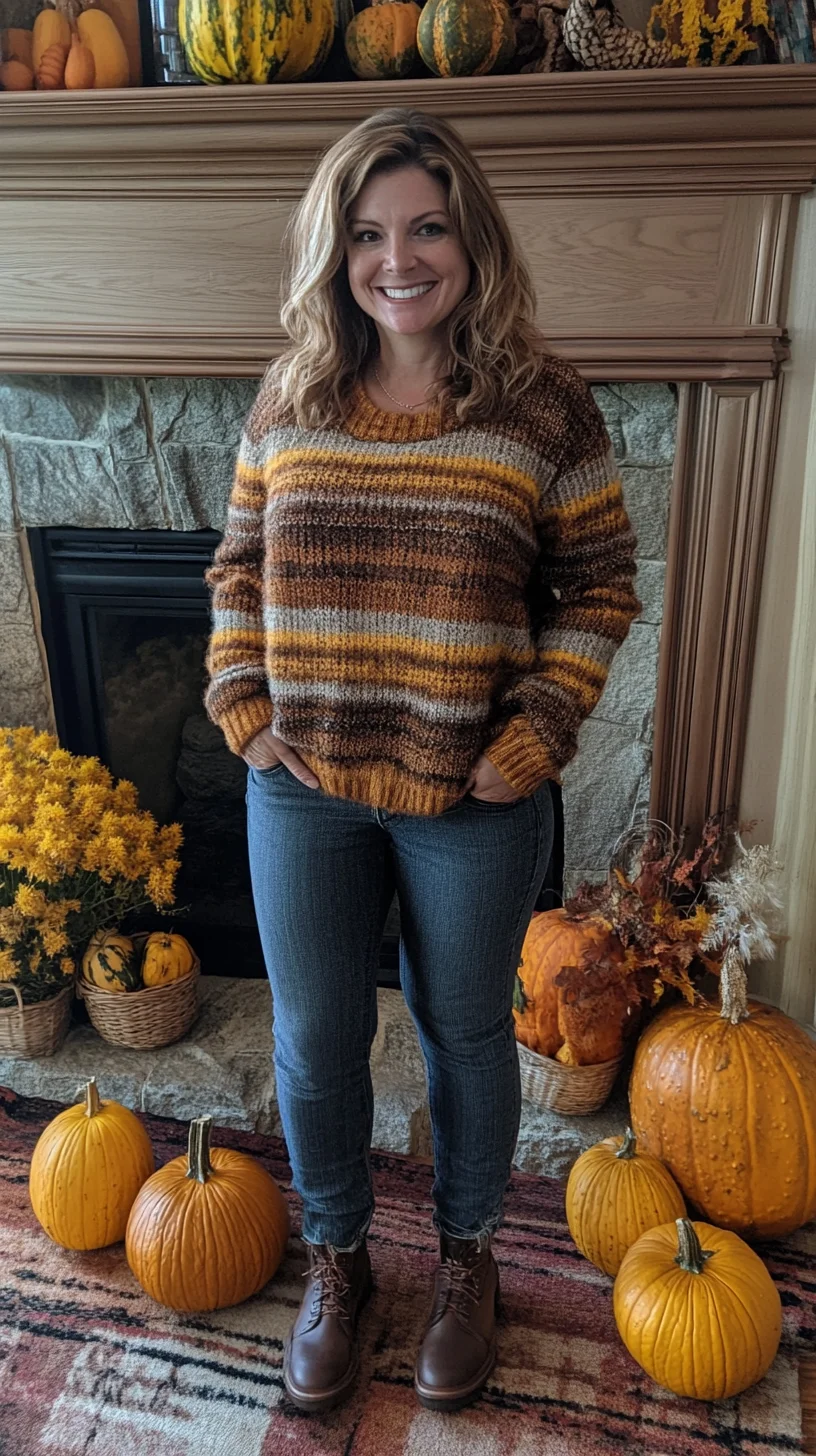 Cozy Autumn Vibes: Embrace Warmth with a Striped Sweater and Denim