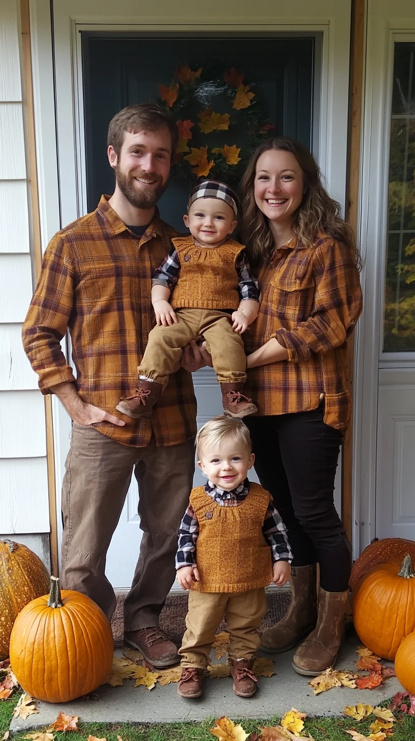 Cozy Family Glam: Embrace Fall with Matching Plaid and Earthy Tones