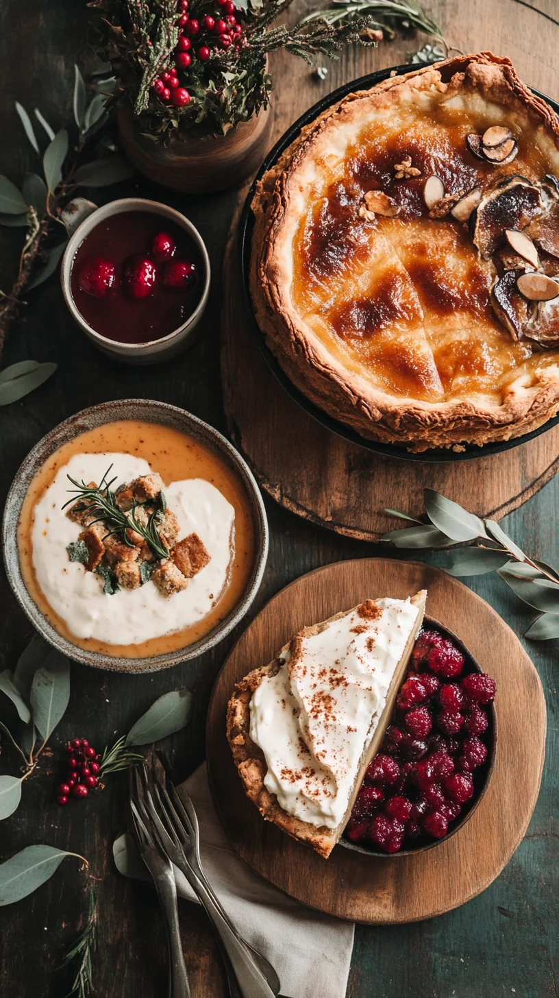 Delightful Holiday Feast: Creamy Pumpkin Pie with Raspberry Topping