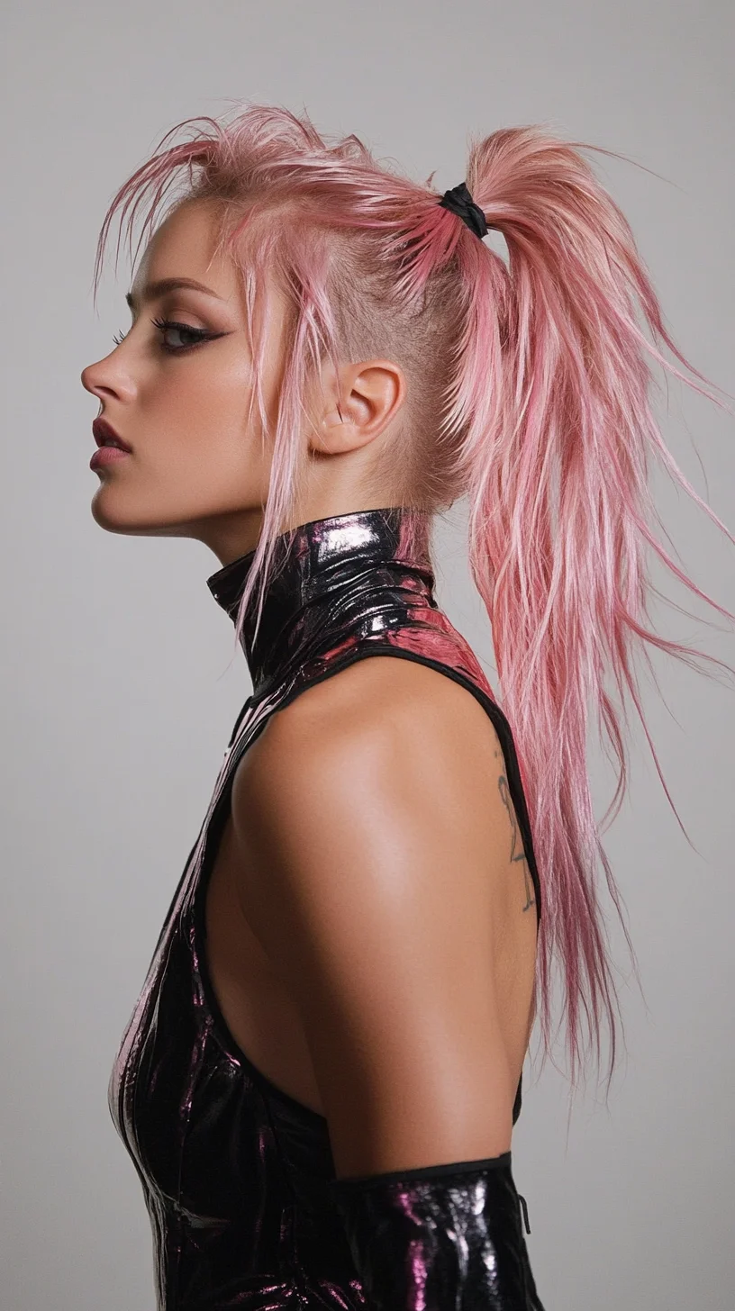 Edgy Elegance: The High Ponytail with Undercut and Pastel Highlights