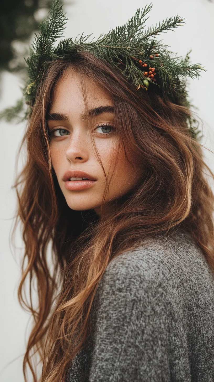 Effortless Bohemian Waves with Seasonal Greenery Accent