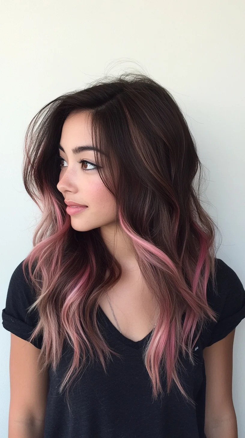 Effortless Boho Waves with Playful Pink Highlights