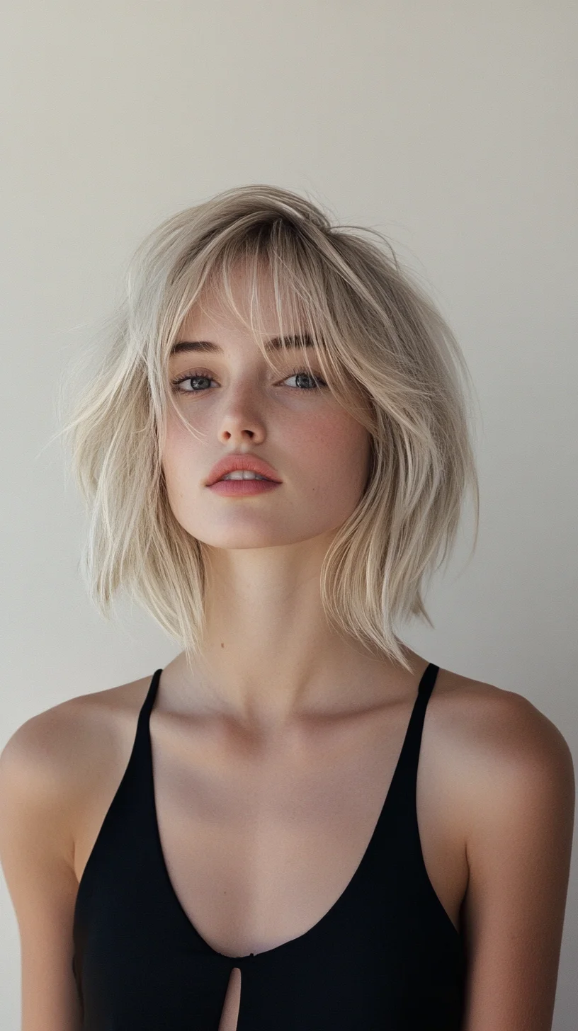 Effortless Chic: The Tousled Lob with Flirty Bangs