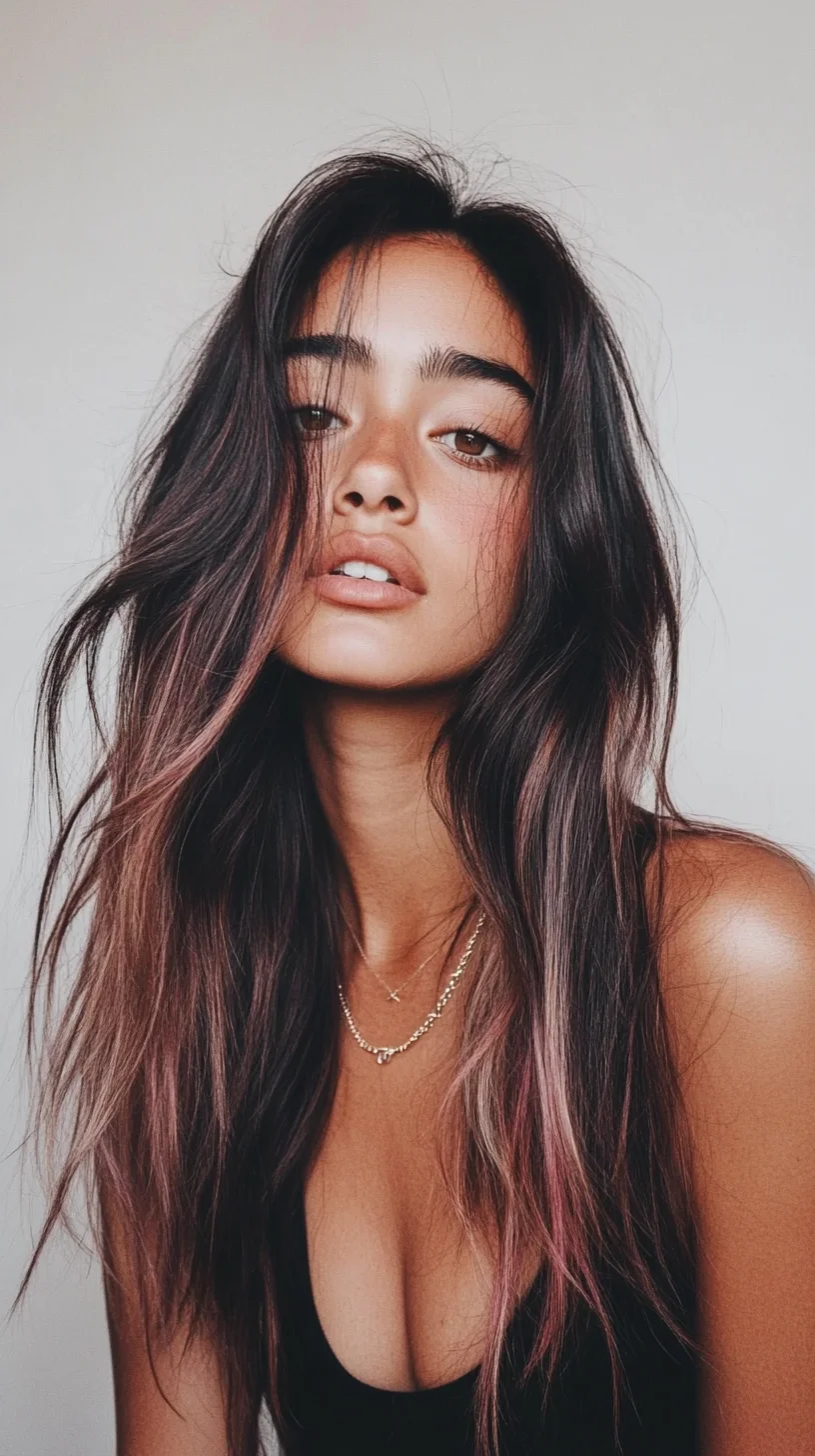 Effortless Long Layers with Subtle Rose Highlights for a Chic, Natural Look