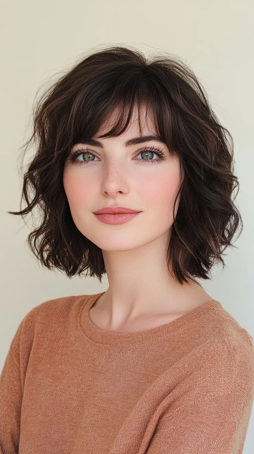 Effortless Waves: The Chic, Textured Bob with Flattering Bangs