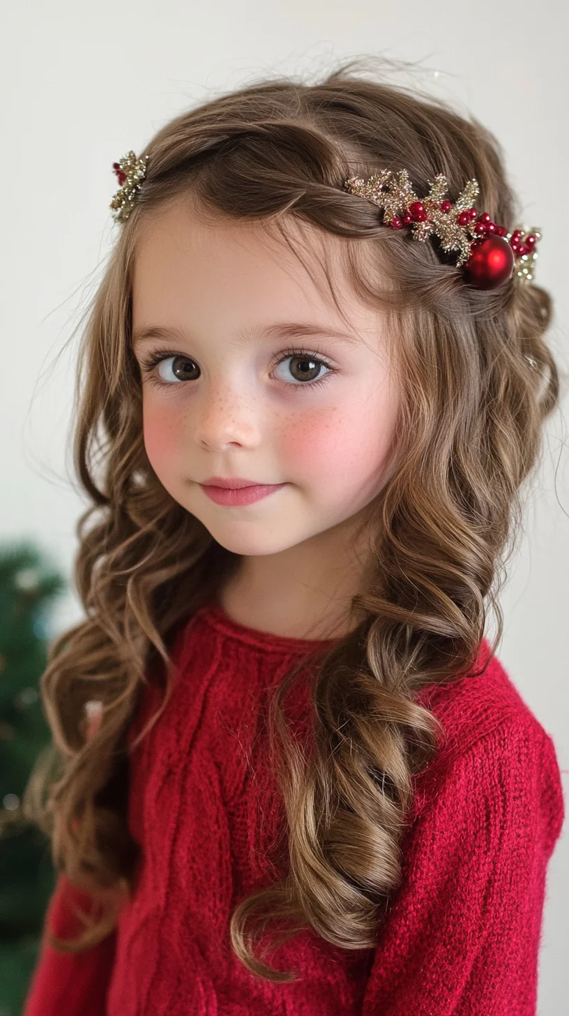 Effortlessly Charming: Whimsical Curls with Festive Flair