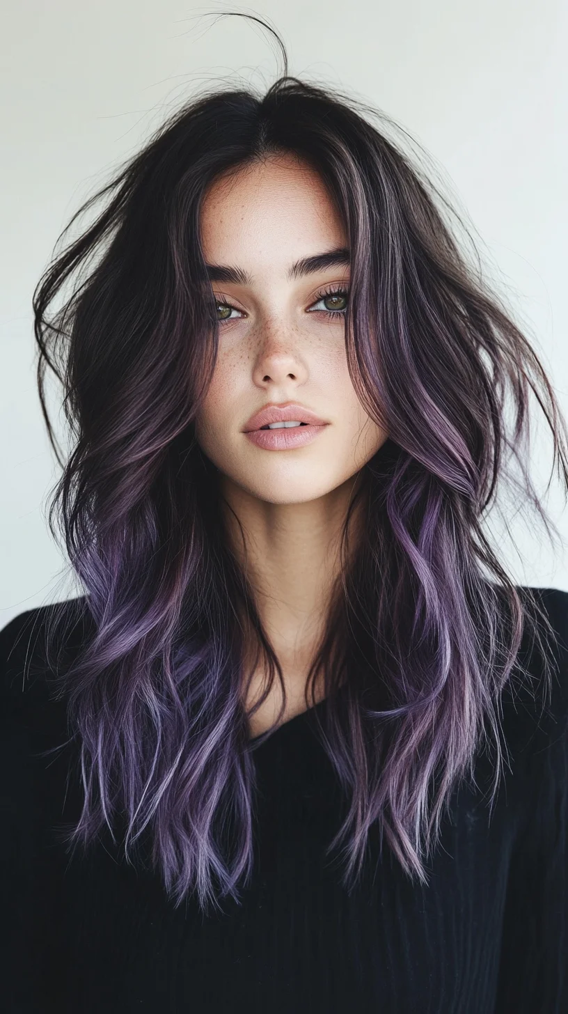 Effortlessly Chic: A Stunning Layered Lob with Playful Purple Ombre