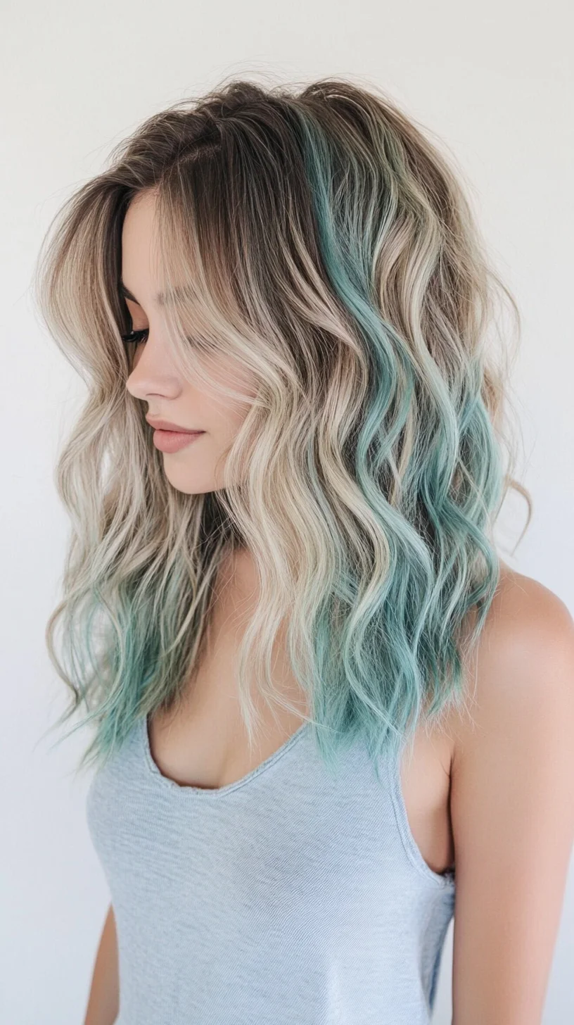 Effortlessly Chic: Beachy Waves with a Fun Teal Twist