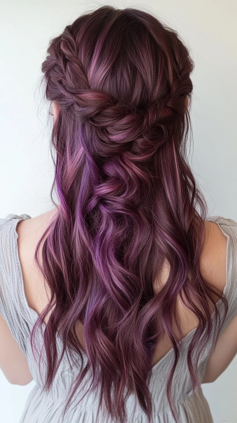 Effortlessly Chic Braided Waves with Touches of Vibrant Purple