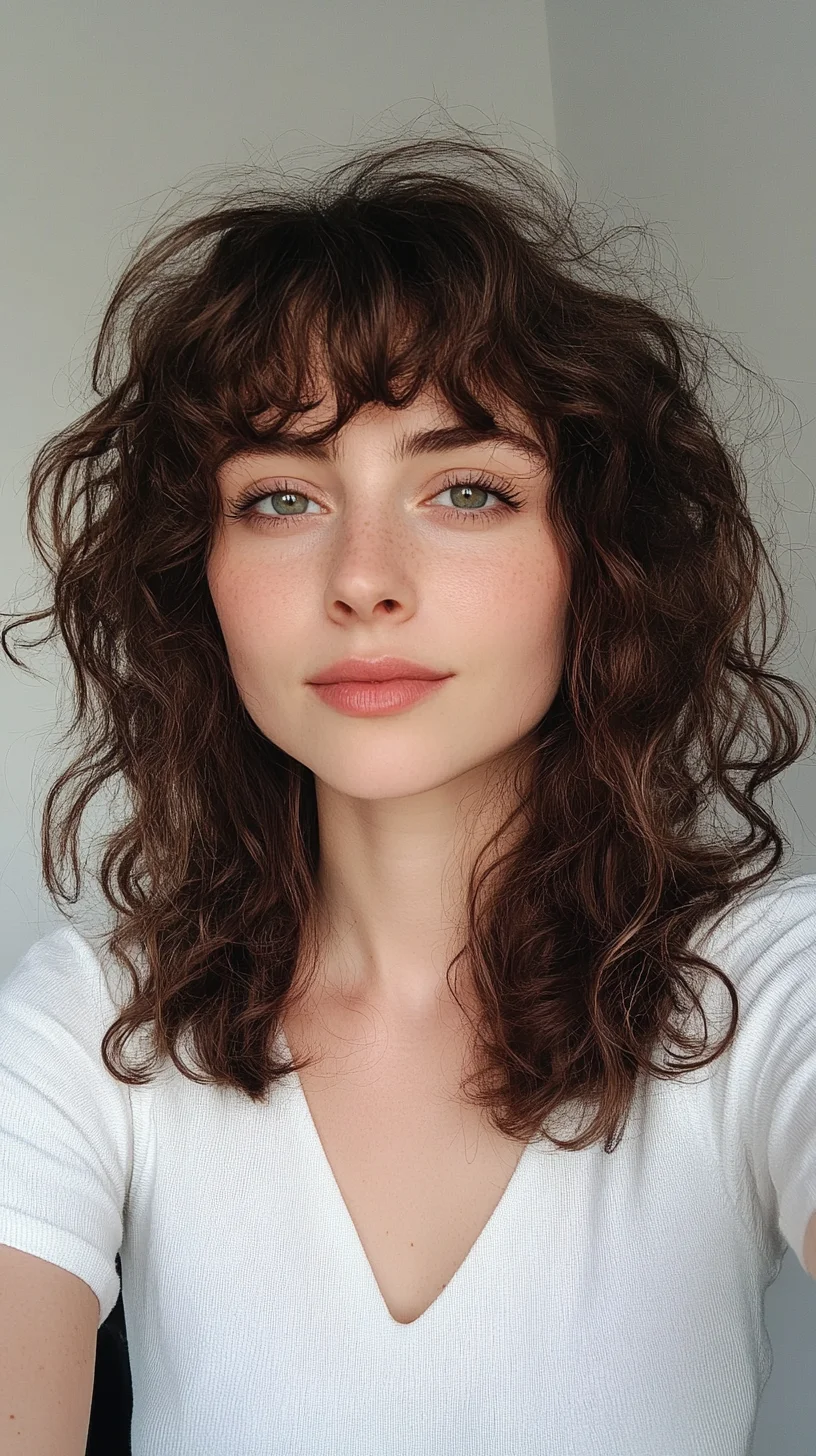 Effortlessly Chic: Embrace the Playful Volume of Shaggy Curls with Bangs