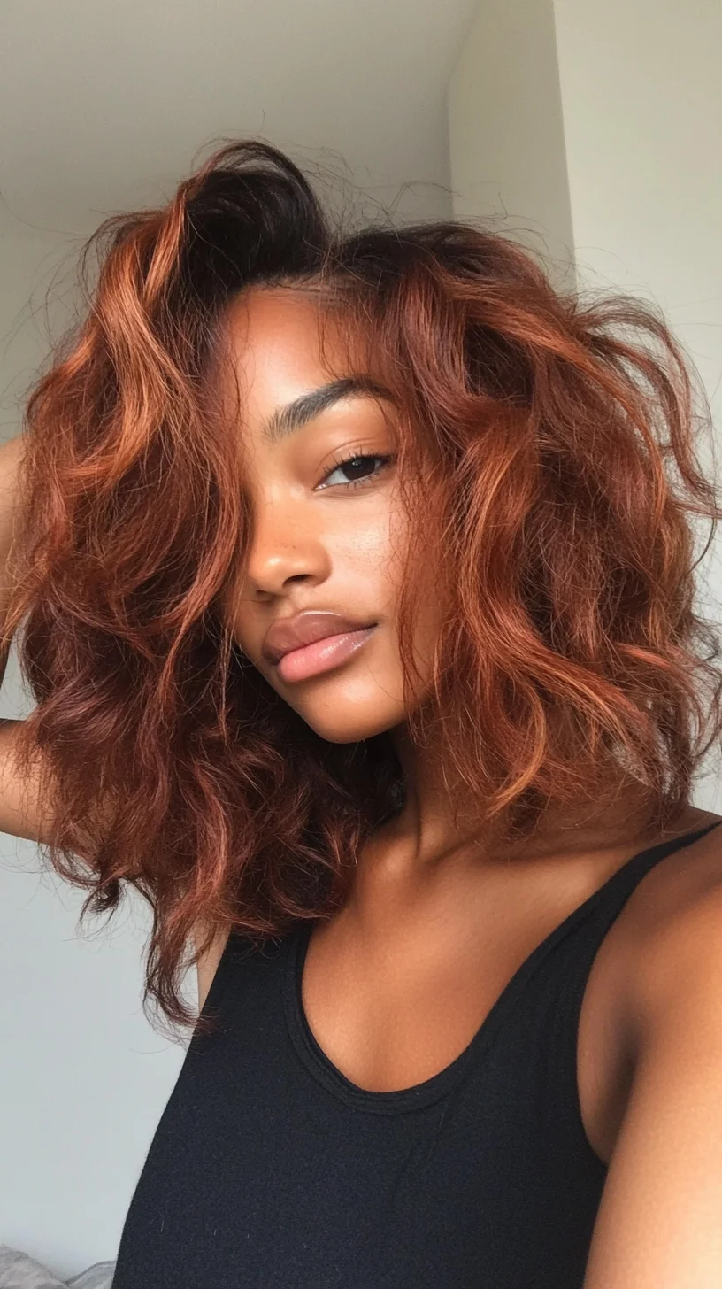 Effortlessly Chic: Embrace the Voluminous Wavy Hair with Copper Tones