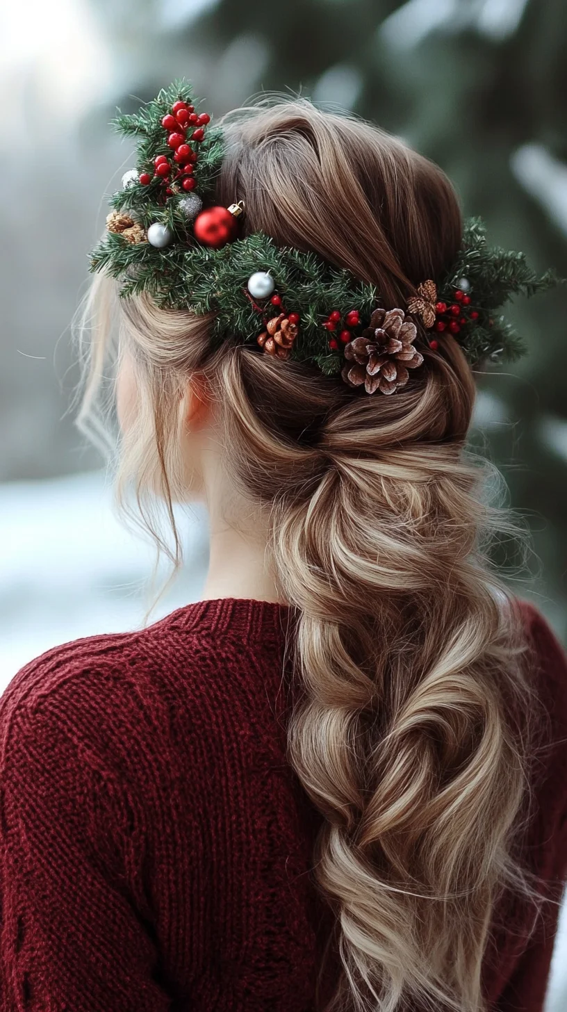 Effortlessly Chic Holiday Updo with Festive Foliage Accents