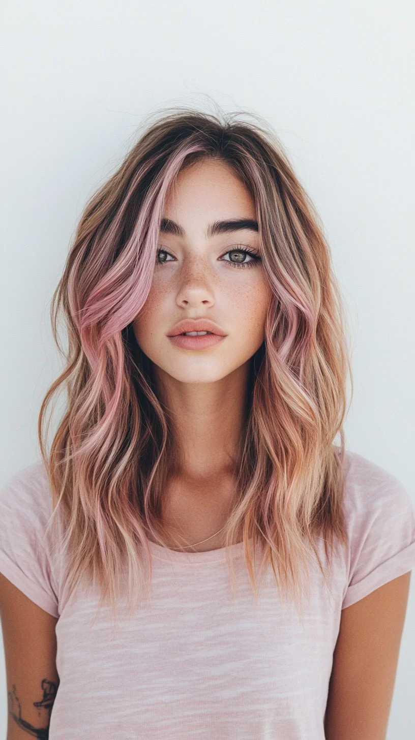 Effortlessly Chic: Layered Waves with Flirty Pink Highlights