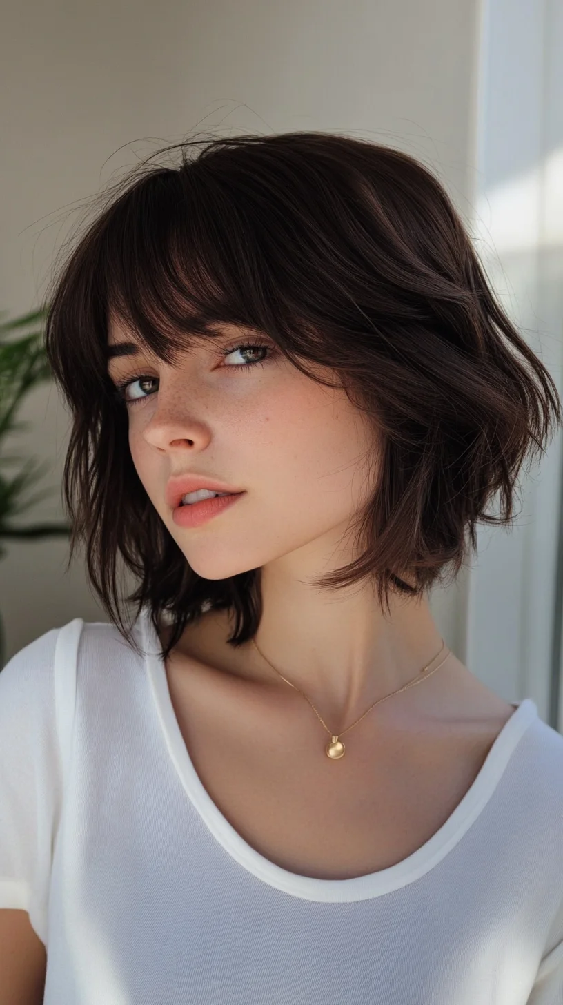 Effortlessly Chic Lob with Soft Waves and Playful Bangs