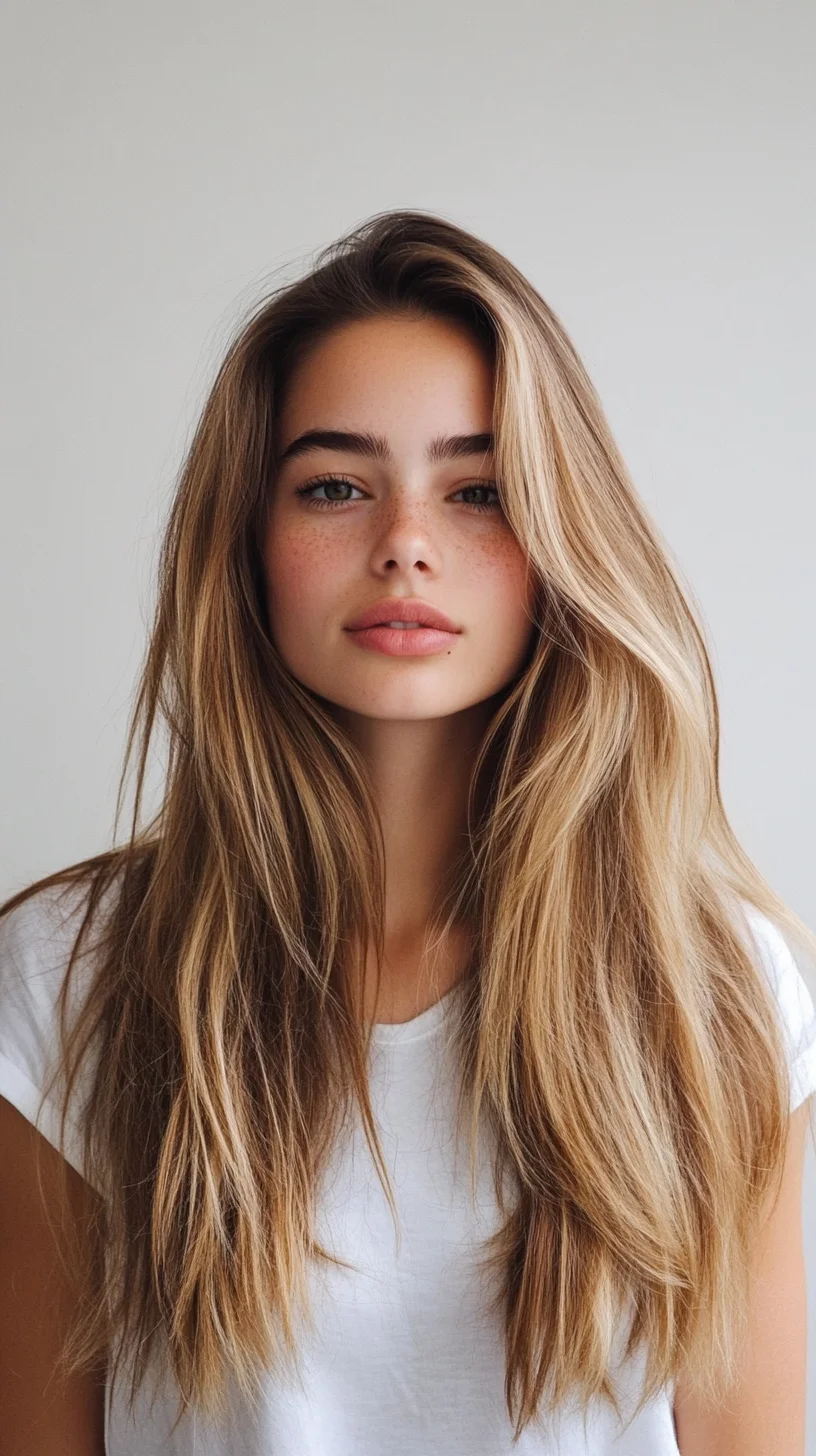 Effortlessly Chic Long Layered Hair with Subtle Waves