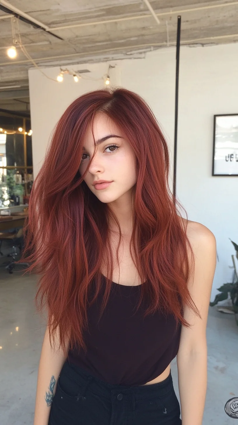 Effortlessly Chic Long Layers with Fiery Red Highlights