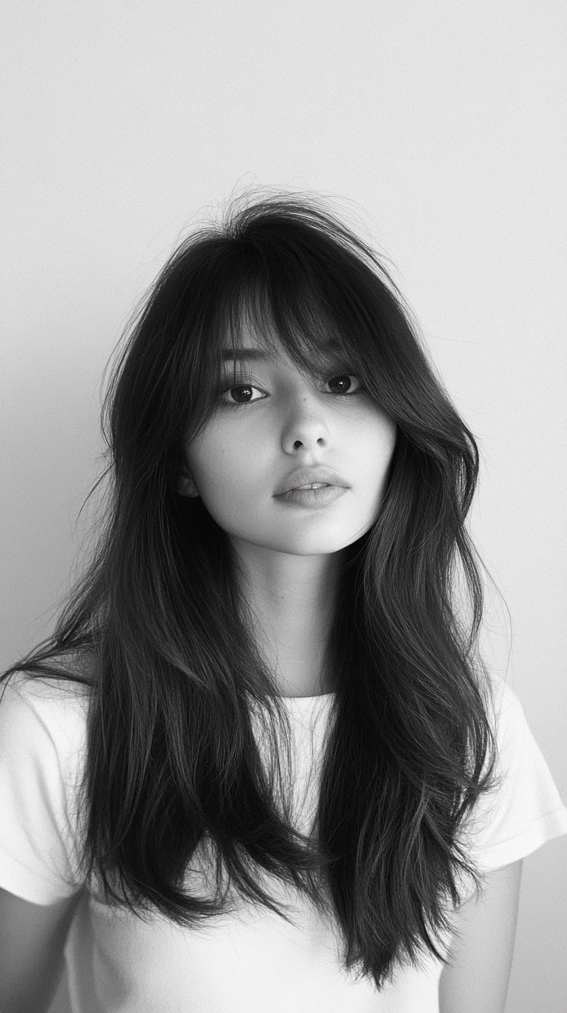 Effortlessly Chic Long Layers with Wispy Bangs: A Timeless Look