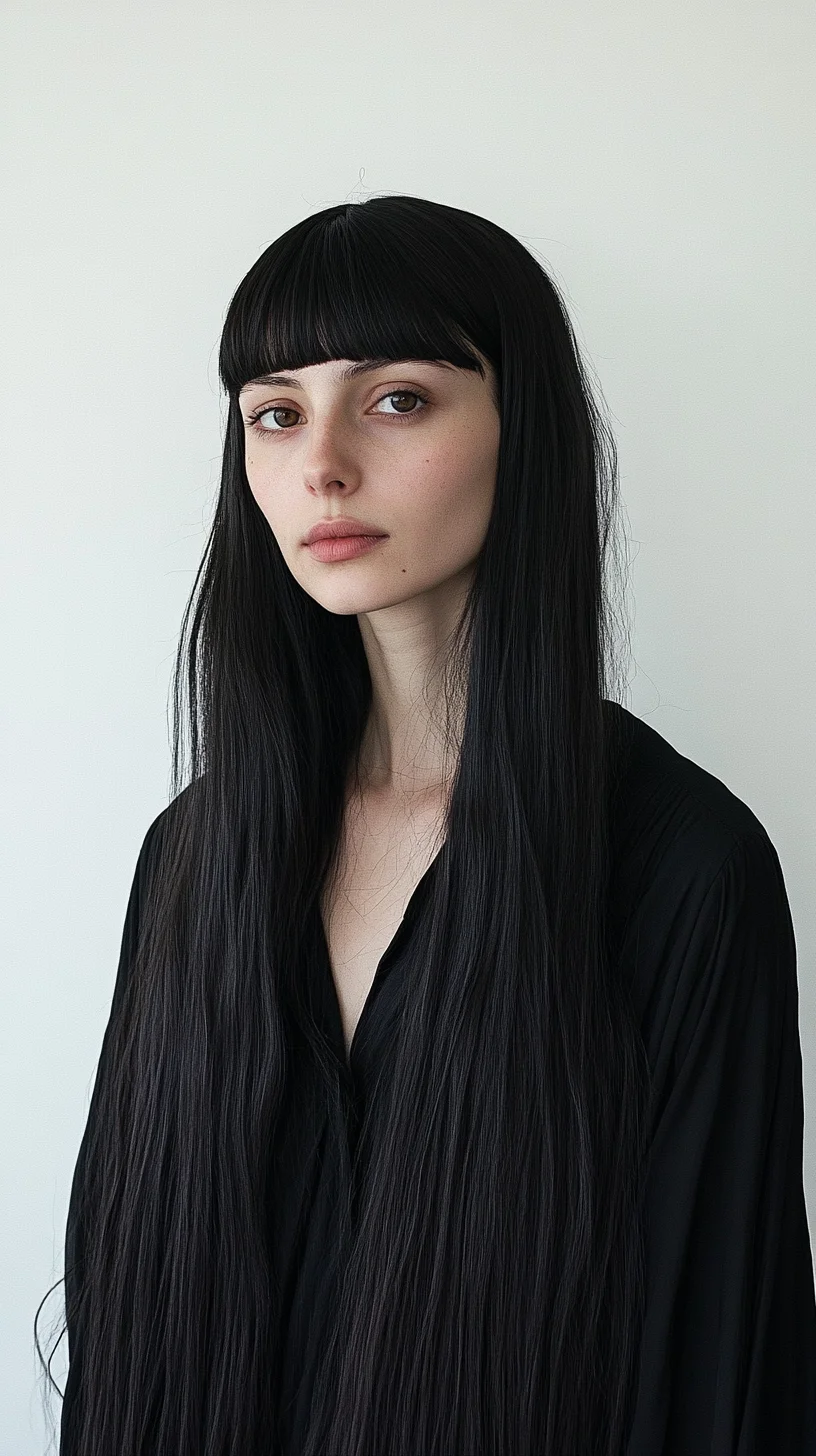 Effortlessly Chic: Long, Sleek Hair with Bold Bangs for a Modern Edge