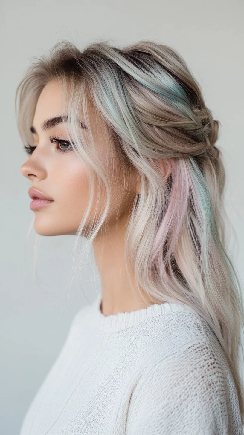 Effortlessly Chic: Pastel Highlights in a Relaxed Half-Up Hairstyle