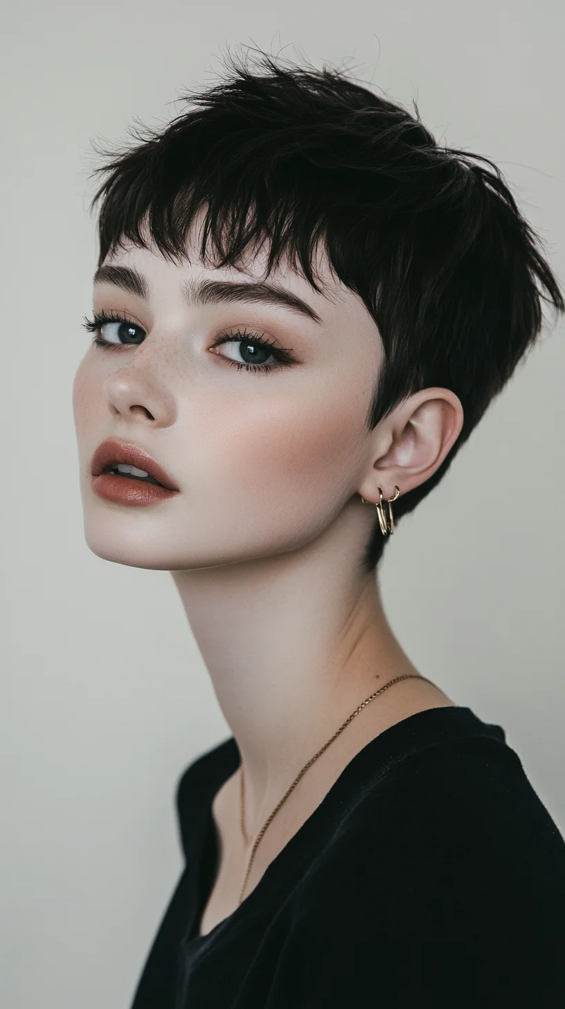 Effortlessly Chic Pixie Cut with Textured Bangs for a Modern Look