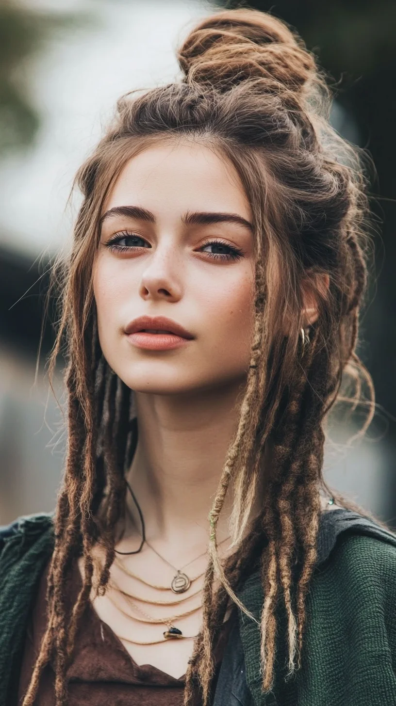 Effortlessly Chic: The Bohemian Dreadlock Bun with Face-Framing Layers