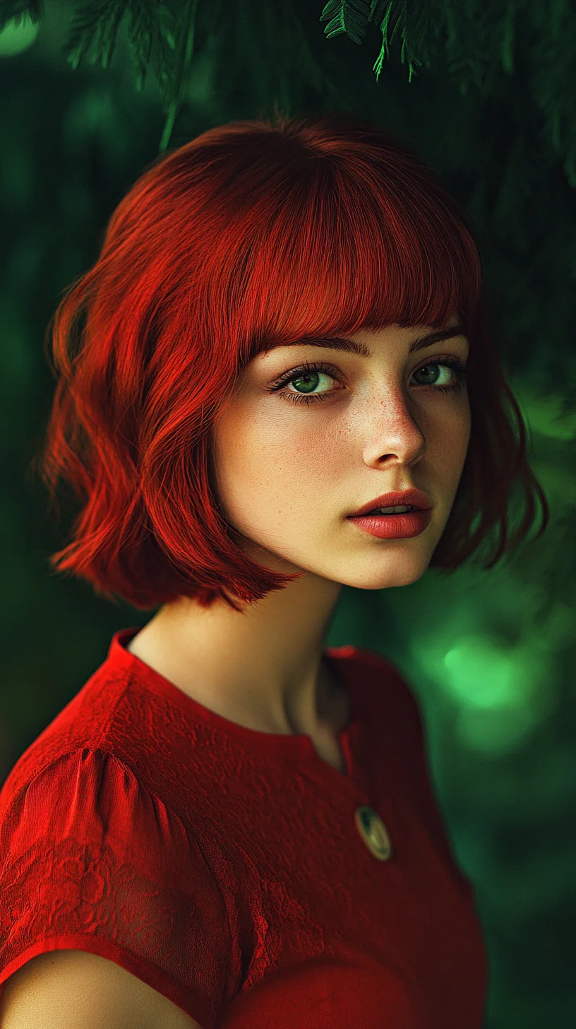 Effortlessly Chic: The Bold Red Bob with Stylish Bangs