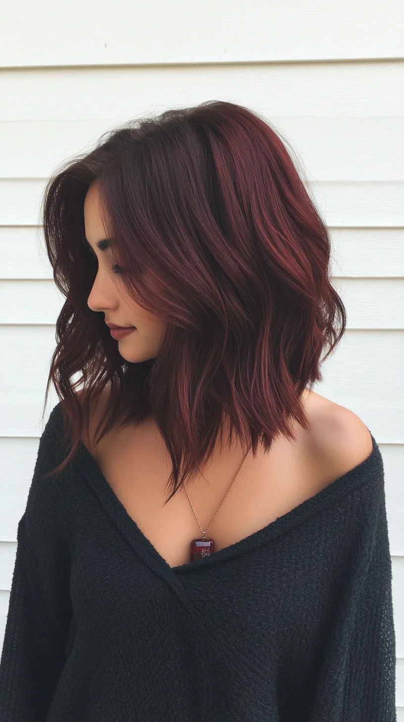 Effortlessly Chic: The Luscious Lob with Rich Mahogany Highlights