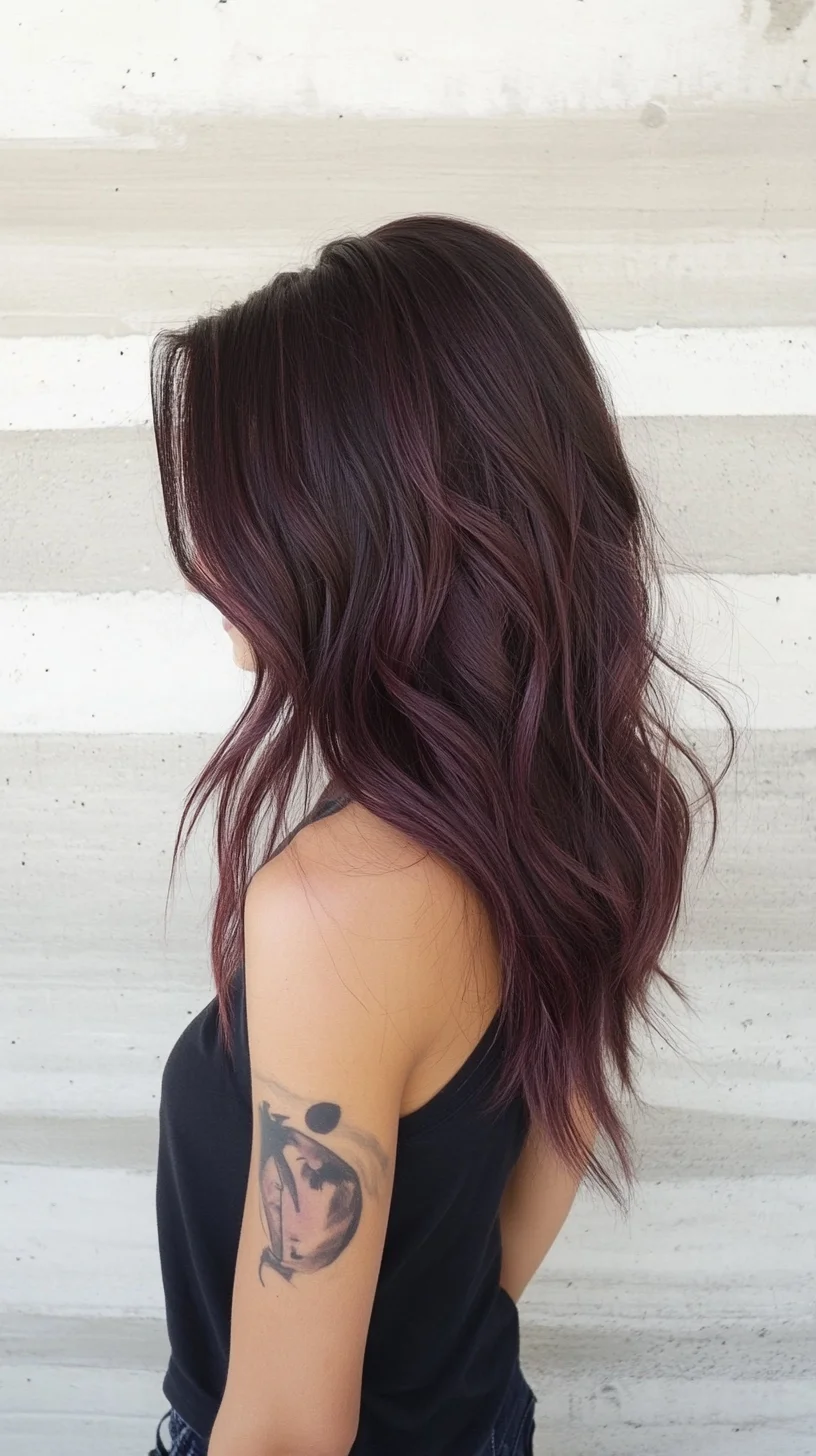 Effortlessly Chic: The Luscious Long Waves with Deep Plum Highlights