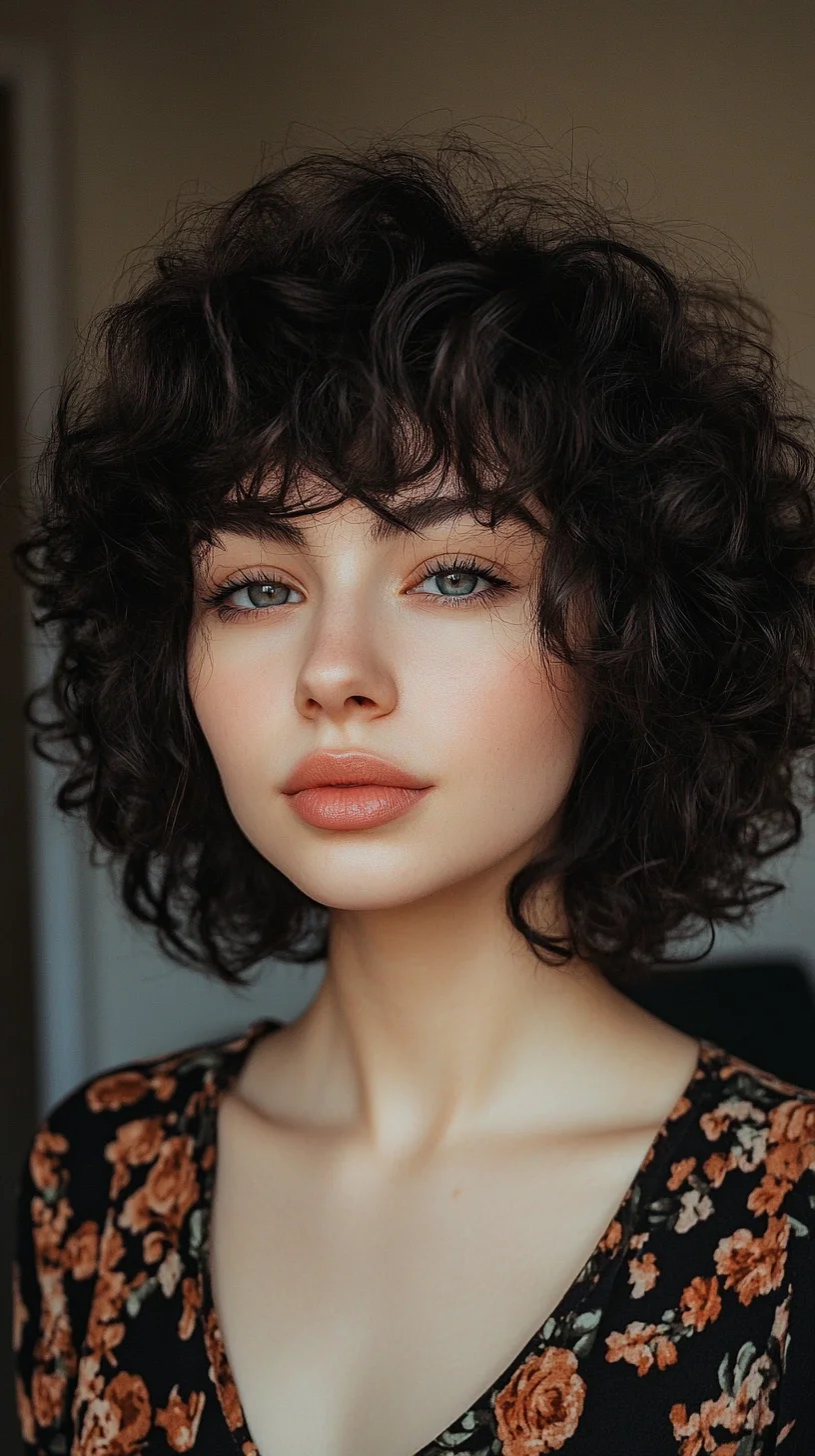 Effortlessly Chic: The Modern Curly Bob with Flirty Bangs