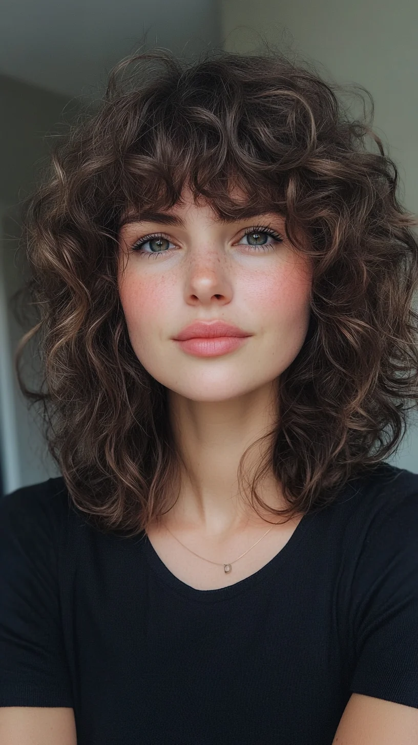 Effortlessly Chic: The Modern Curly Bob with Playful Bangs