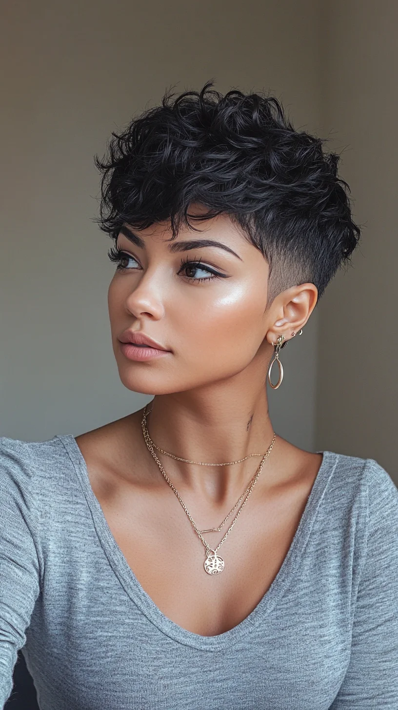 Effortlessly Chic: The Modern Curly Pixie Cut with Sharp Undercut