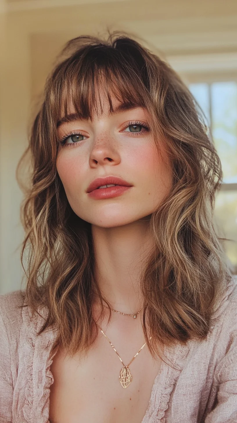 Effortlessly Chic: The Modern Wavy Lob with Bangs