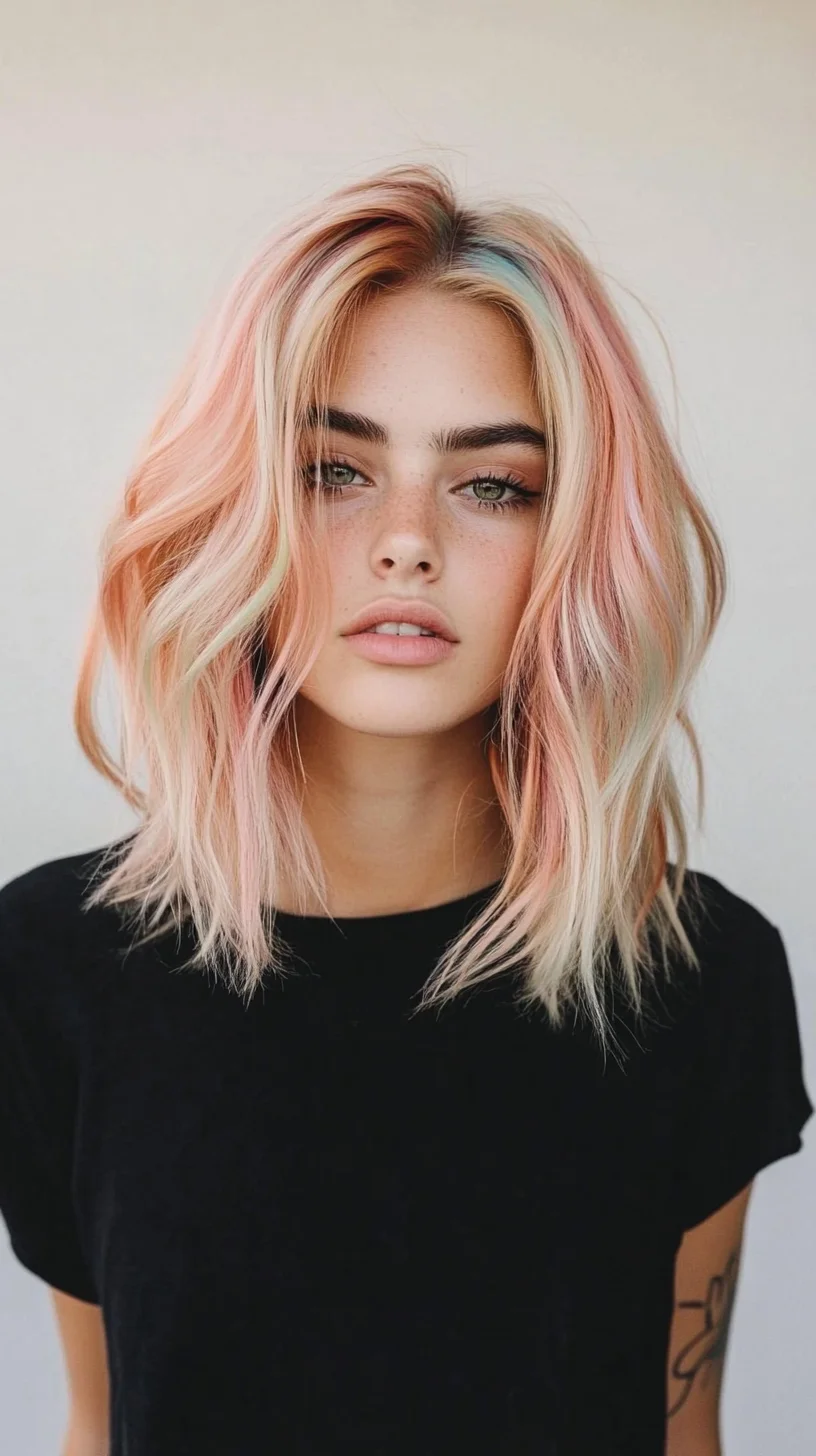 Effortlessly Chic: The Modern Wavy Lob with Pastel Highlights