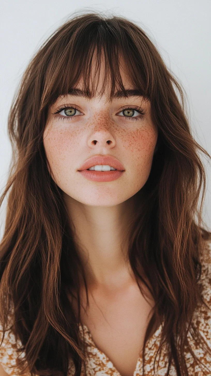 Effortlessly Chic: The Textured Bangs with Long Waves