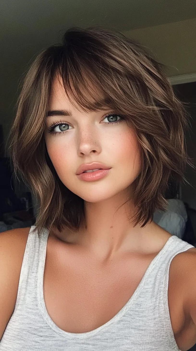 Effortlessly Chic: The Textured Lob with Flirty Bangs