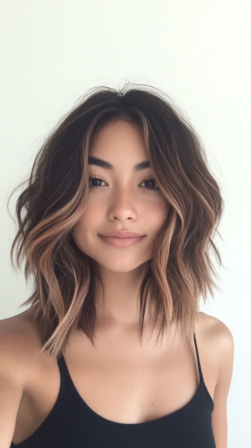 Effortlessly Chic: The Textured Lob with Warm Highlights