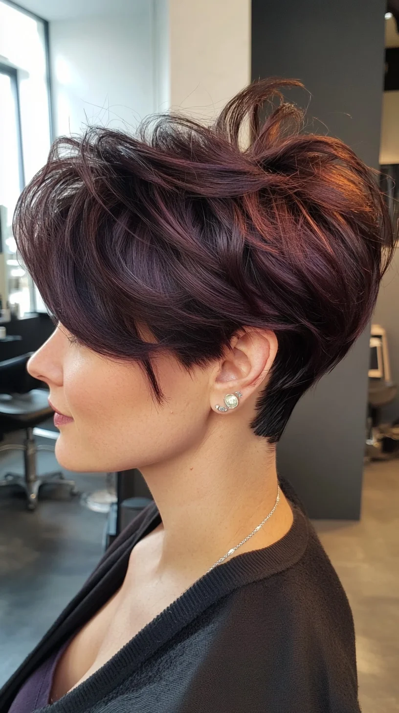 Effortlessly Chic: The Textured Pixie with a Bold Burgundy Twist