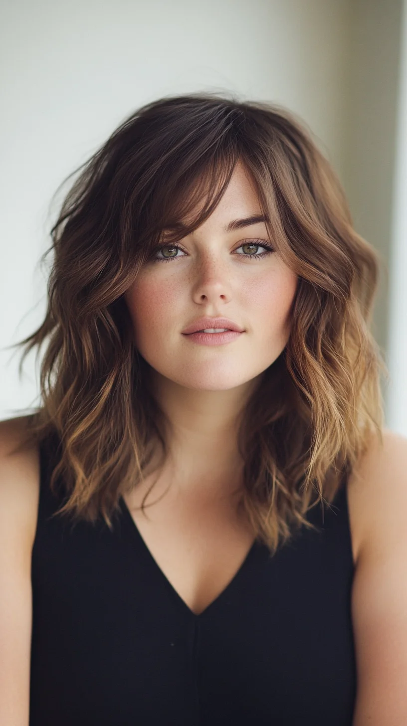 Effortlessly Chic: The Tousled Lob with Bangs