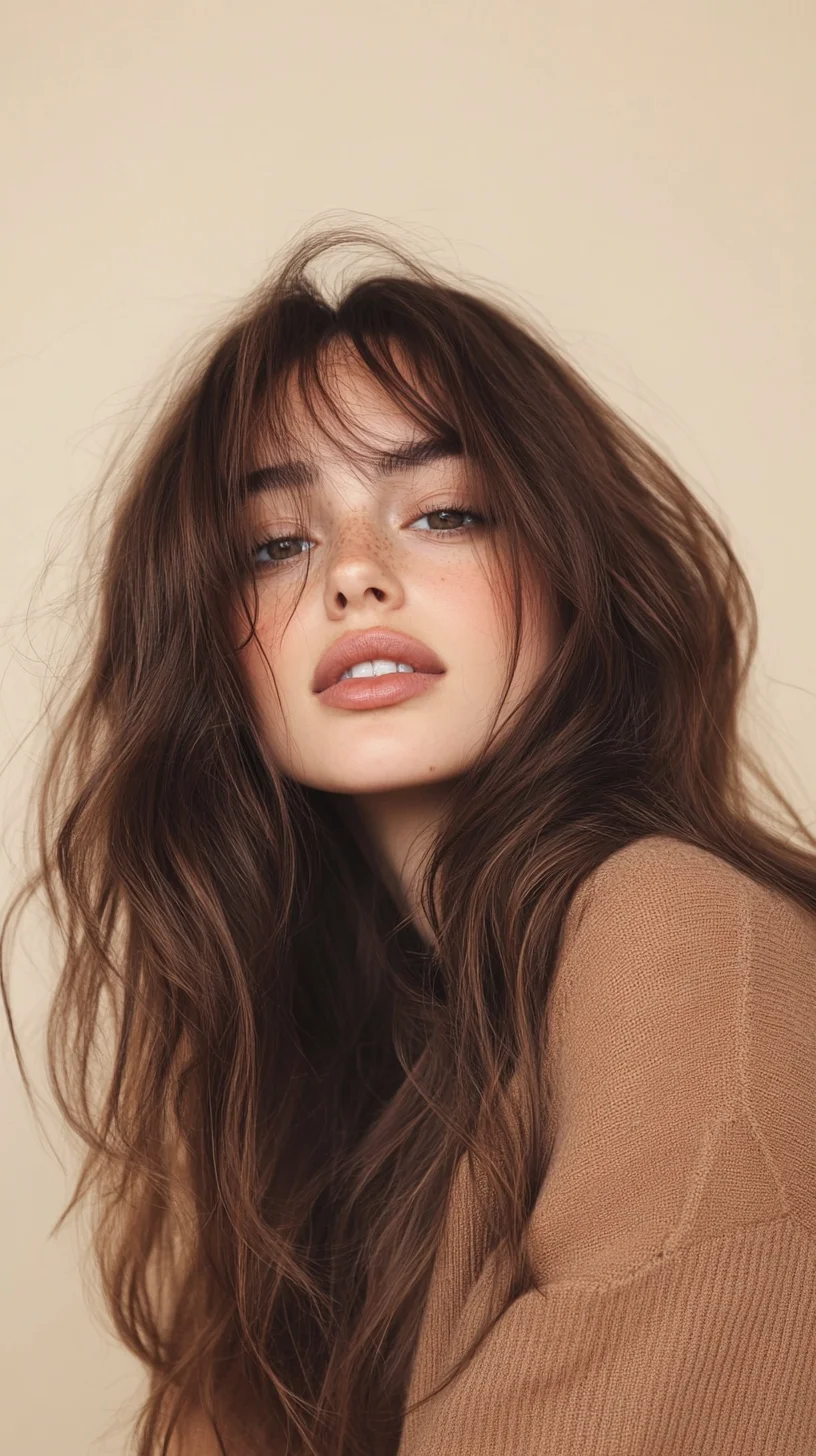 Effortlessly Chic: The Tousled Long Waves with Face-Framing Bangs