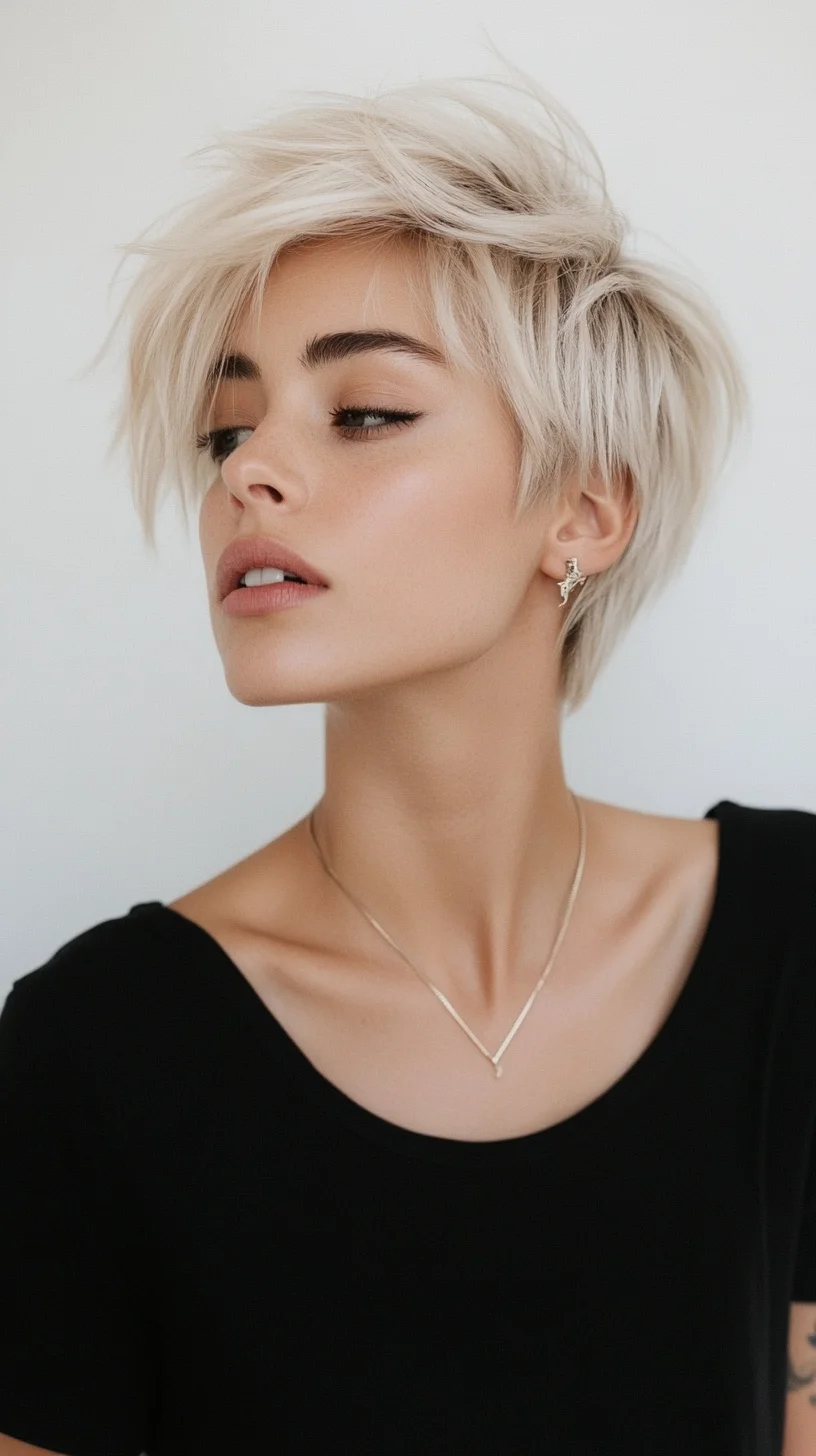 Effortlessly Chic: The Tousled Platinum Pixie Cut for Modern Trendsetters