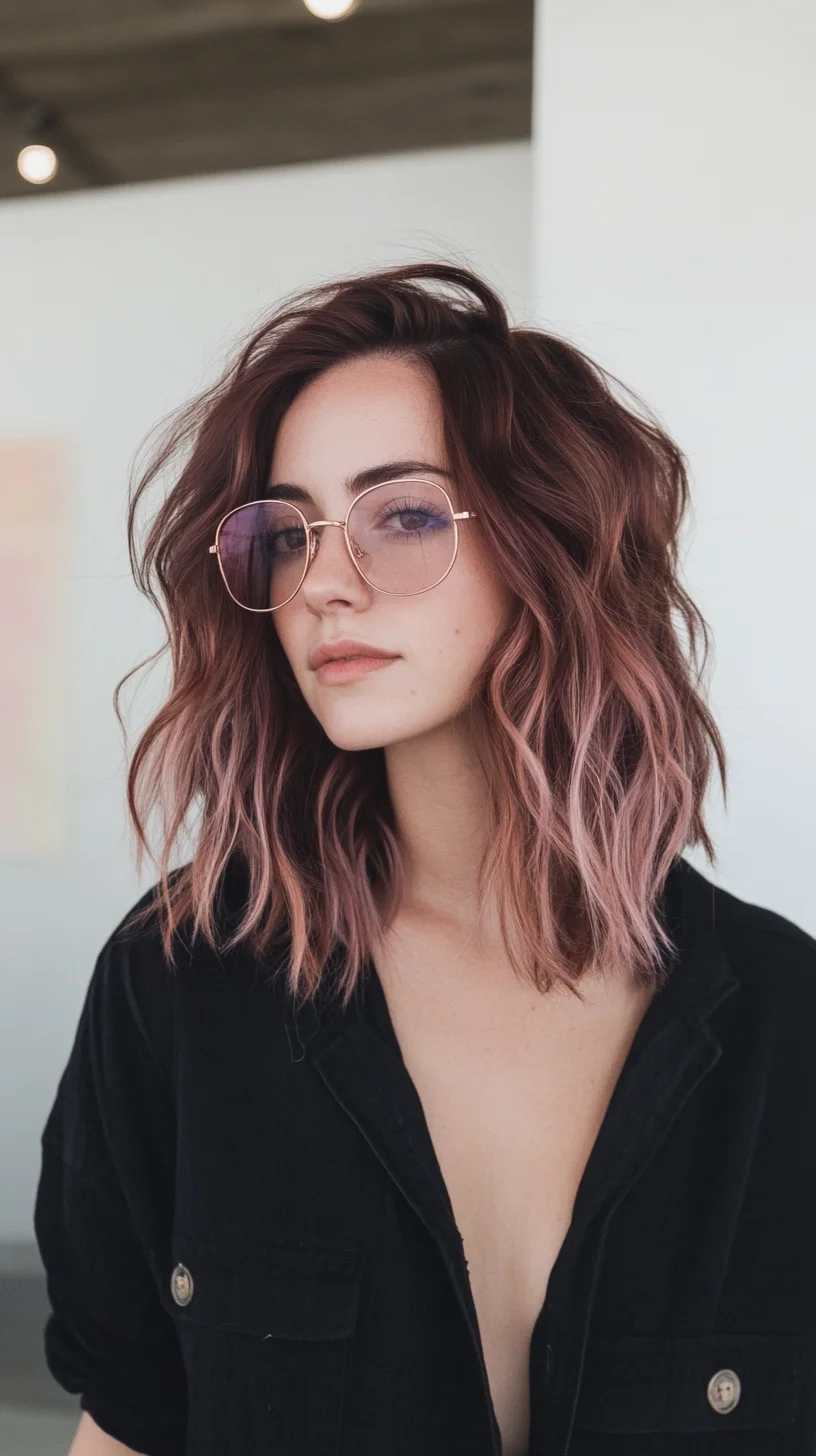 Effortlessly Chic: The Wavy Lob with a Pink Twist