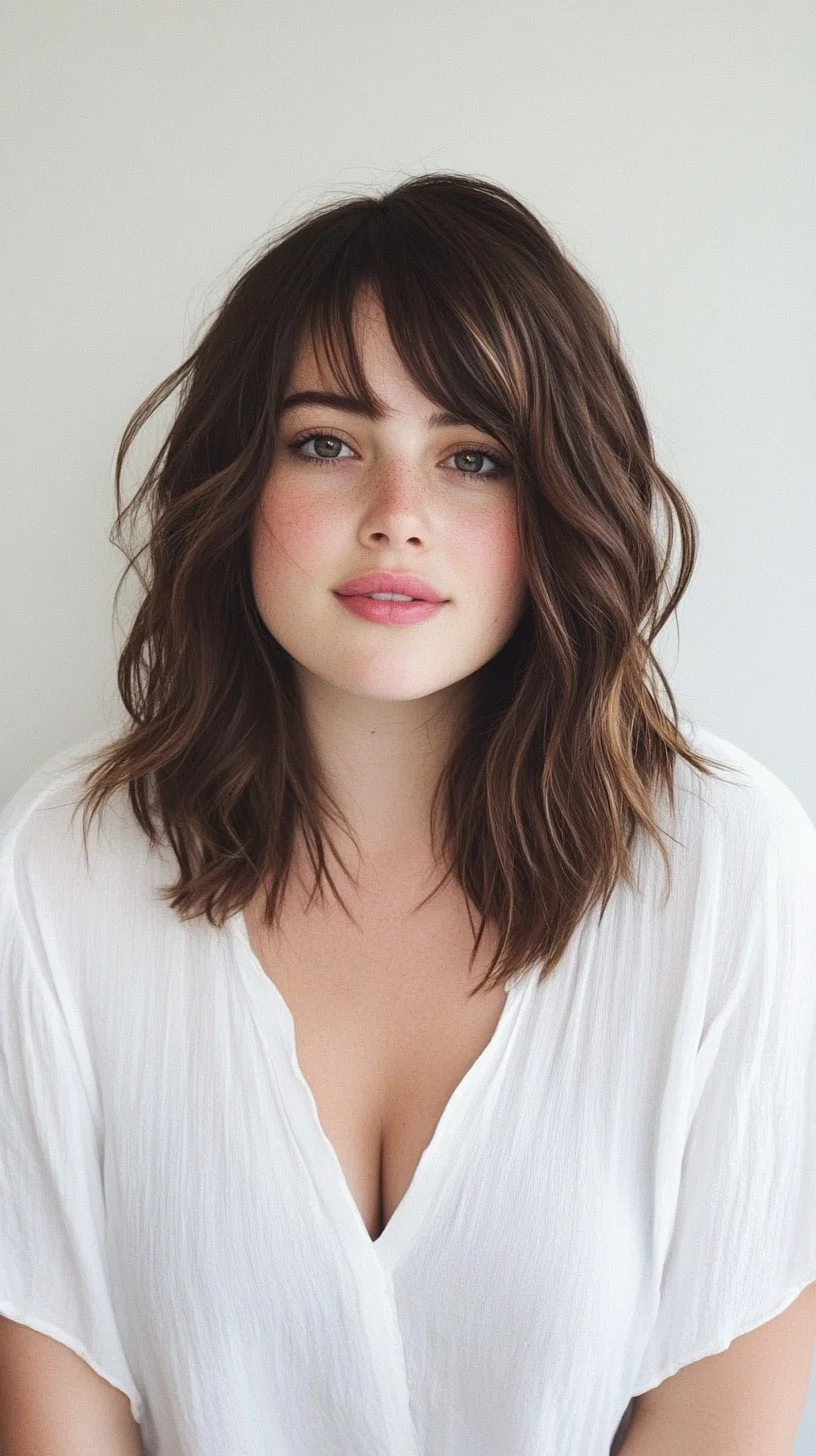 Effortlessly Chic: The Wavy Lob with Soft Bangs