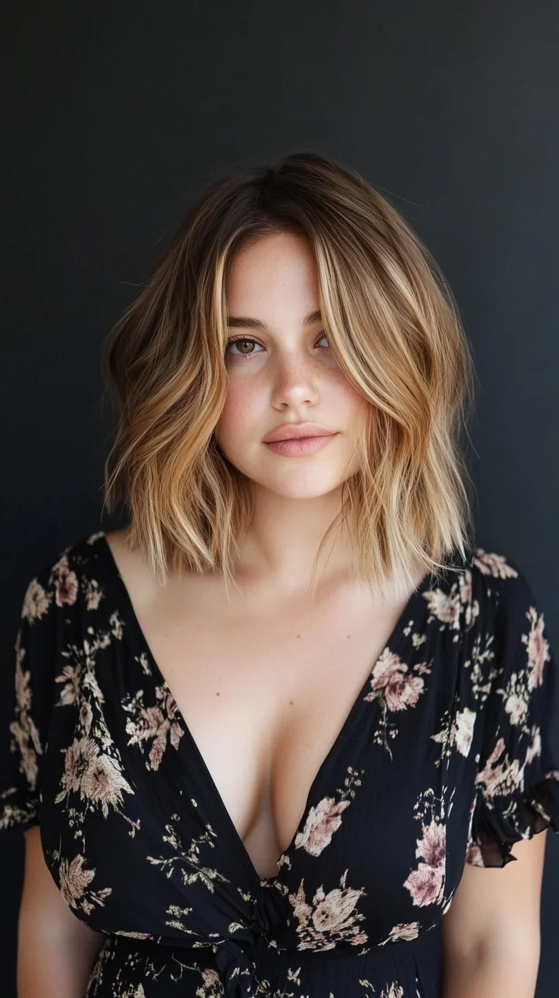 Effortlessly Chic: The Wavy Lob with Sun-Kissed Highlights