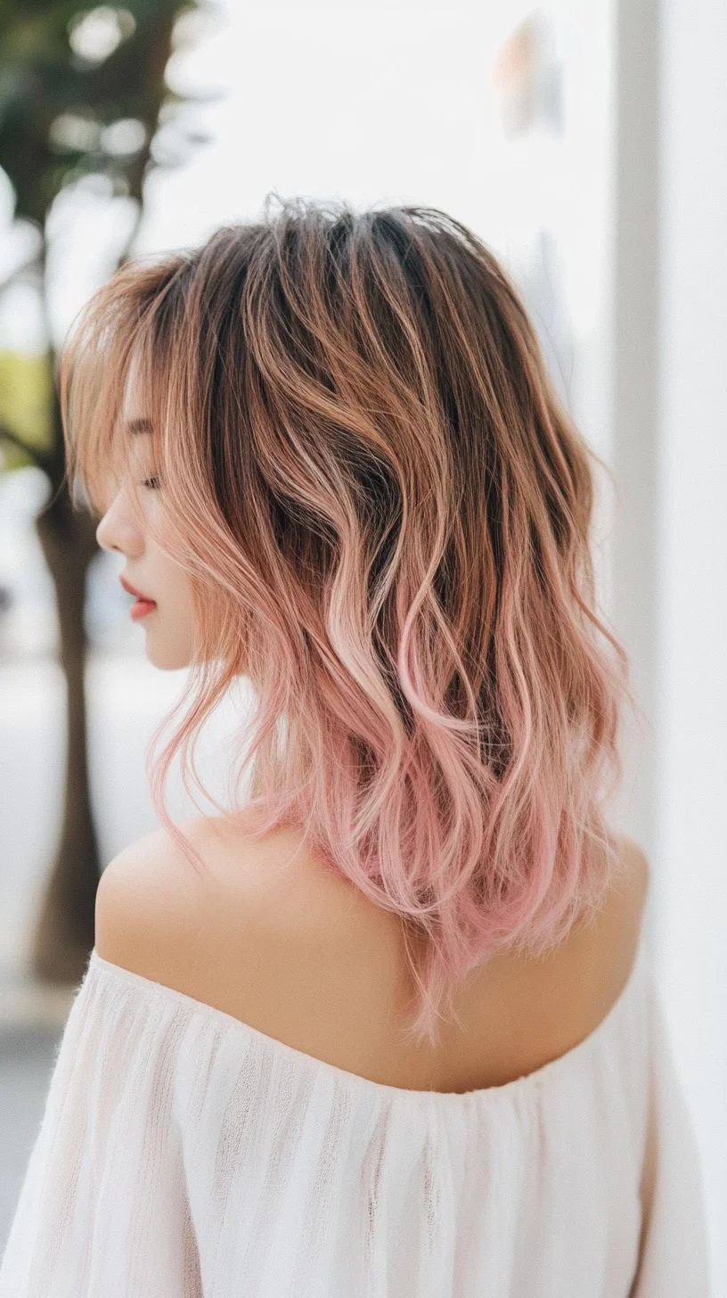 Effortlessly Chic: The Wavy Pink Ombre Bob