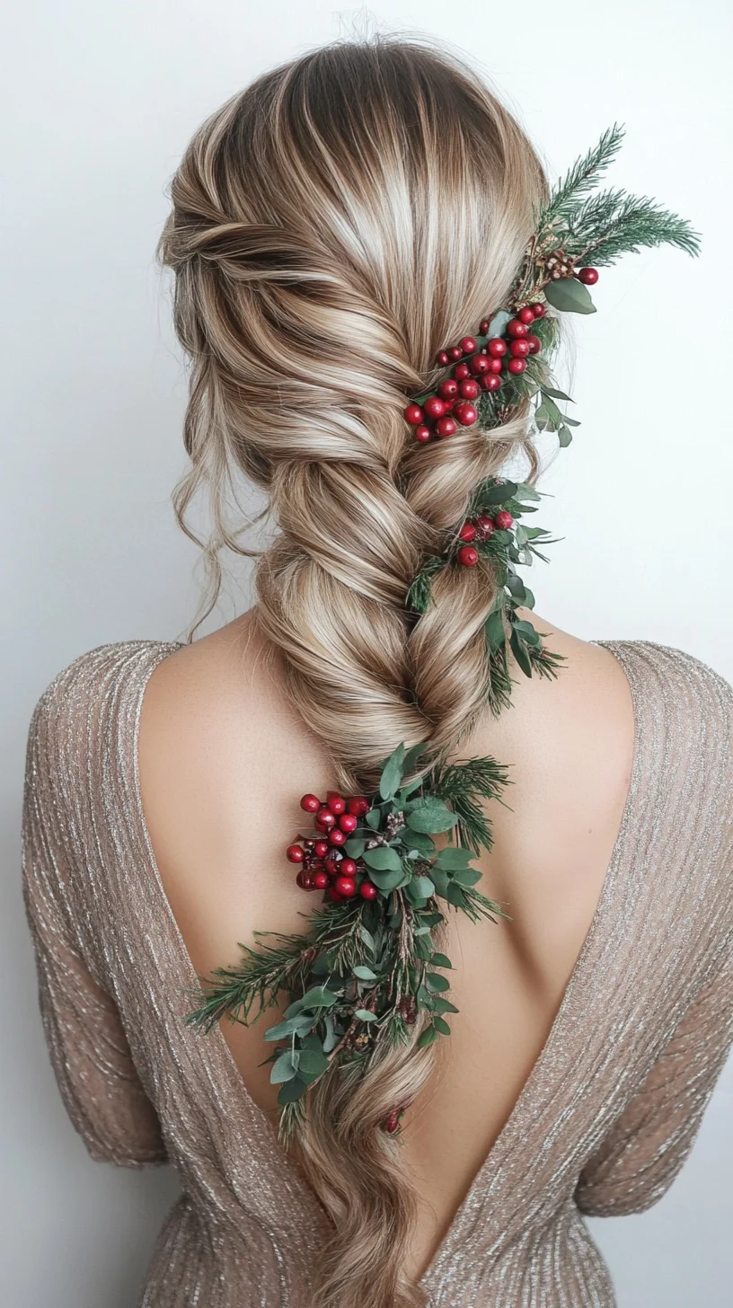 Effortlessly Elegant Braided Updo Adorned with Festive Florals